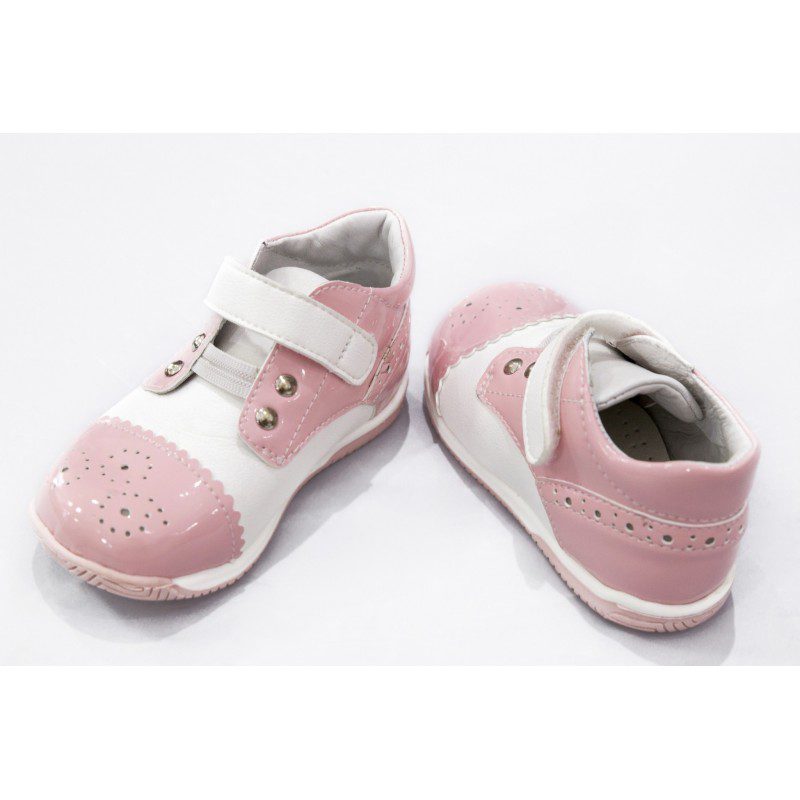 Pantofi fete piele alb roz