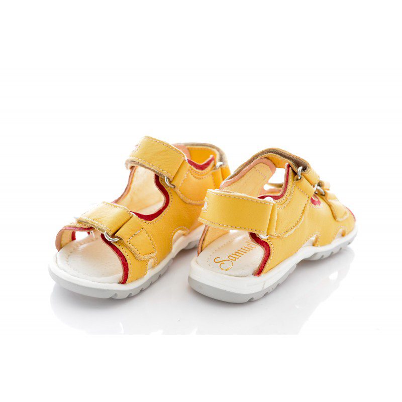 Sandale piele copii galben rosu