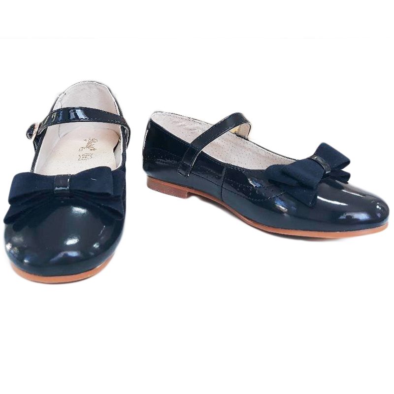 Pantofi fete din piele naturala bleumarin
