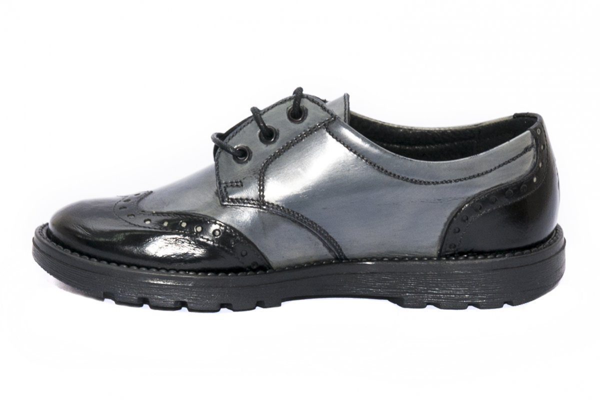 Pantofi copii scoala Frigerio Pj Shoes gri negru