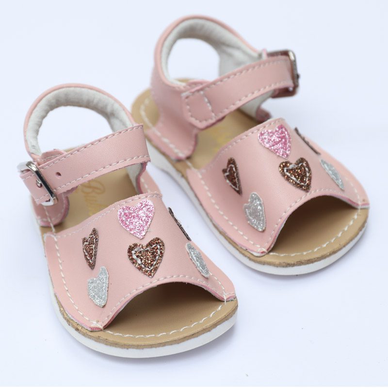 Sandalute copii roz cu inimioare primii pasi 17-22