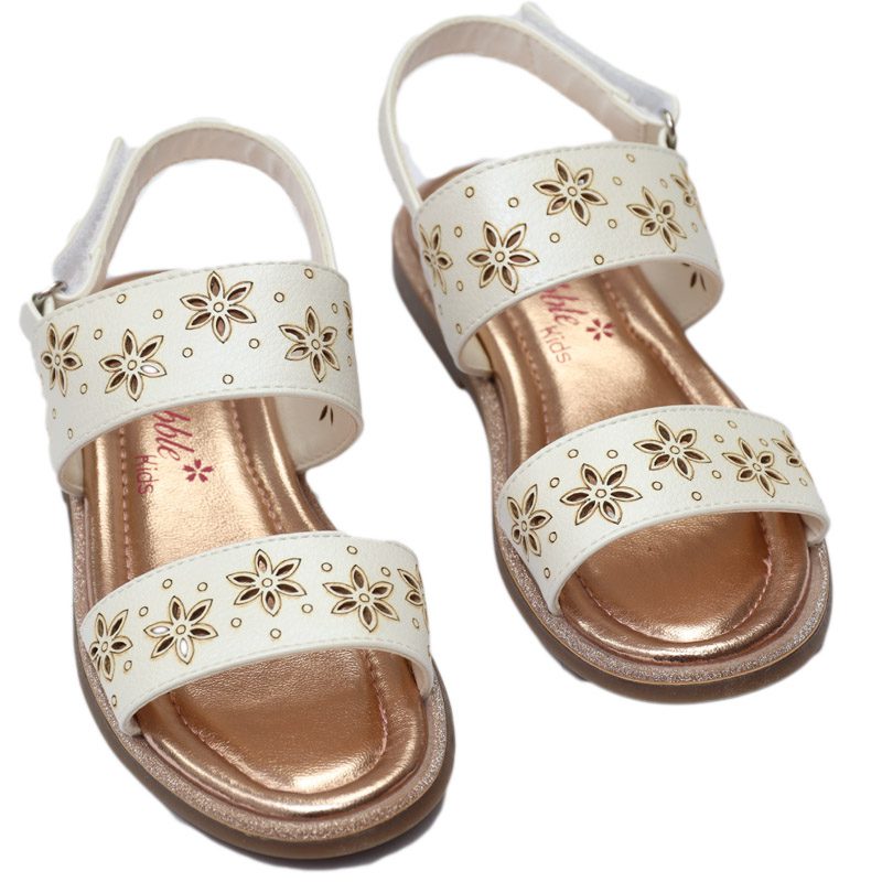 Sandale fete cu design perforat alb/ gri