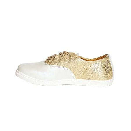 Pantofi fete piele Taggy PJ Shoes alb cu auriu