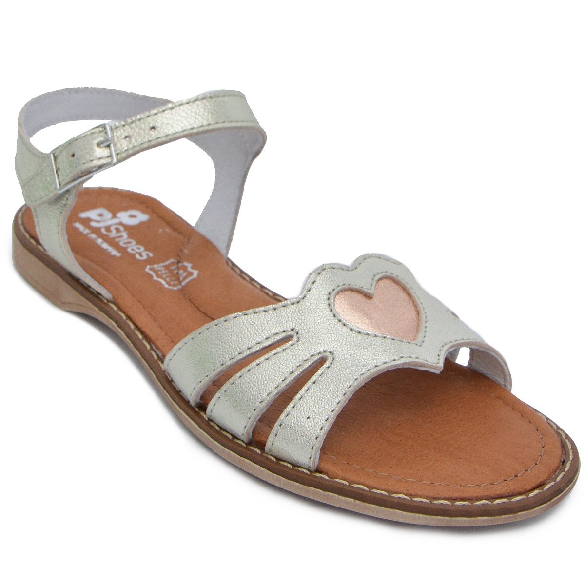 Sandale din piele pentru fete Core argintiu PJ Shoes, marimi 27-30