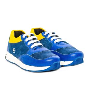 Tenisi din piele pentru copii Horia PJ Shoes Blu Galben