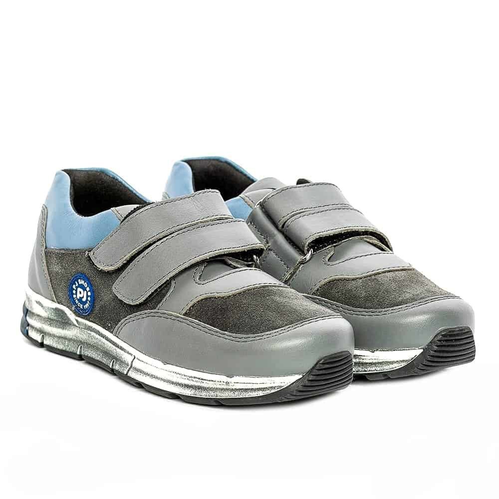 Tenisi din piele pentru copii Horia PJ Shoes Gri Blu 1201