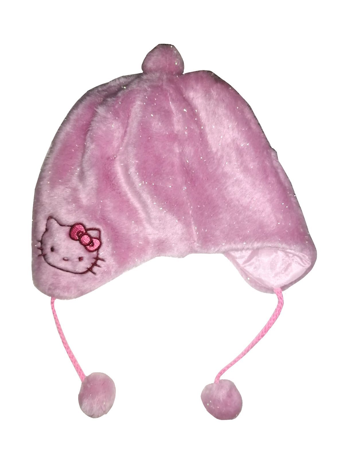 Caciula pufoasa Hello Kitty roz cu sclipici, marimi 48-50cm