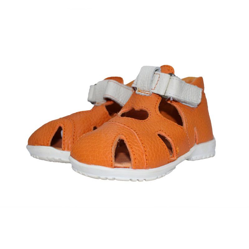 Sandalute copii din piele naturala portocaliu marimea 20